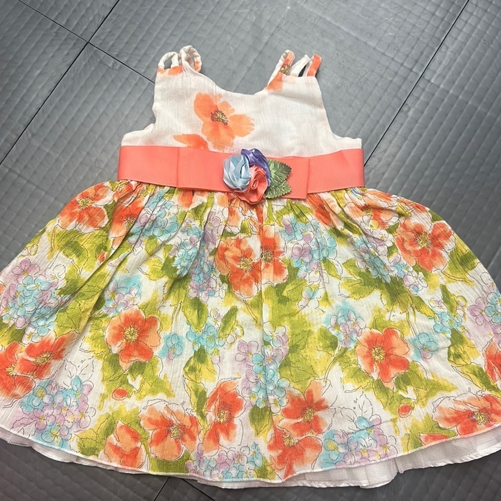 SWEET HEART ROAE GIRLS CORAL AND WHITE SPRING EASTER DRESS 18 MONTH